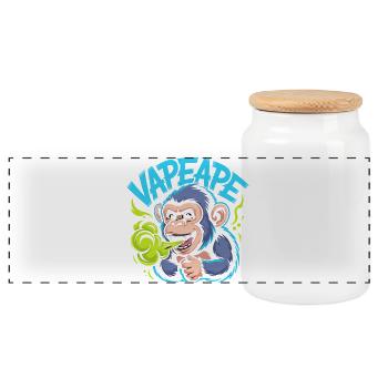 Vapeape Lustiger Affe Grafik - Panorama Keksdose mit Holzdeckel - Weiß - Vorne
