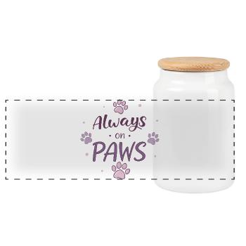 Always on the Purple Paws - Panoramic Cookie Jar with Wooden Lid - white - Front
