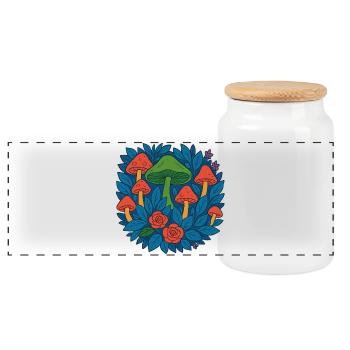 Mushroom circle of leaves and roses - Panoramic Cookie Jar with Wooden Lid - white - Front