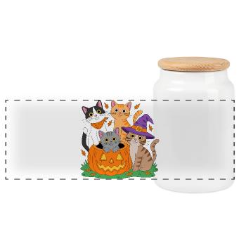 Kürbis Katzen Halloween Trio - Panorama Keksdose mit Holzdeckel - Weiß - Vorne