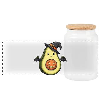 Funny Halloween Avocado Bat Witch Monster - Panoramic Cookie Jar with Wooden Lid - white - Front