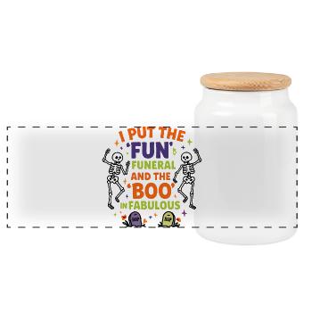 Halloween - Fun Skeletons - Panoramic Cookie Jar with Wooden Lid - white - Front