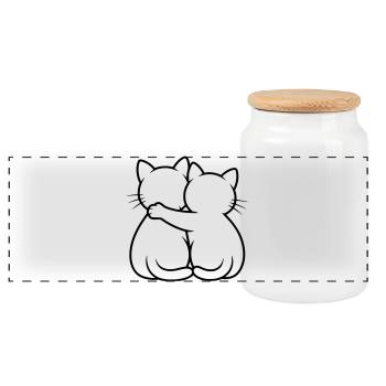 Katzen Umarmung - Panorama Keksdose mit Holzdeckel - Weiß - Vorne