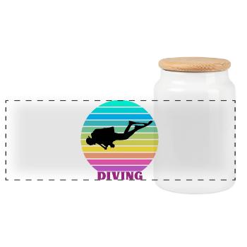 Diving Retro - Panoramic Cookie Jar with Wooden Lid - white - Front
