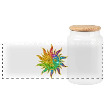 Rainbow Sun Glitter Star - Panoramic Cookie Jar with Wooden Lid - white - Front