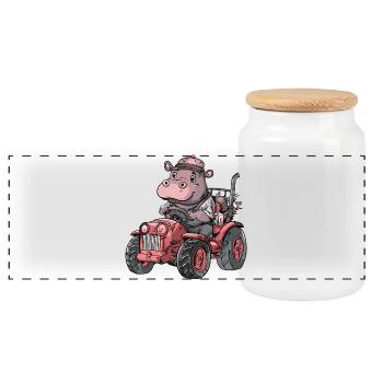 Hippopotame Agriculteur tracteur - Boîte à biscuits avec couvercle en bois - blanc - Devant