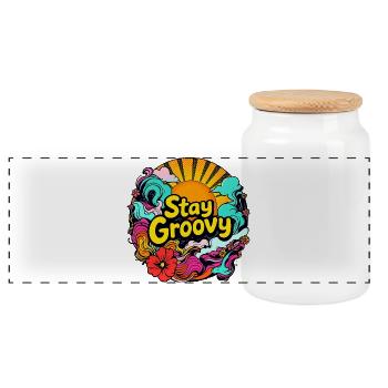 Retro Psychedelic – Stay Groovy - Panorama Keksdose mit Holzdeckel - Weiß - Vorne