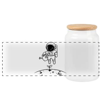 Astronauten-Gartenarbeit, Weltraumkunst, Garten - Panorama Keksdose mit Holzdeckel - Weiß - Vorne