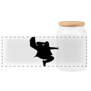 B-Boy Silhouette – Breakdance Jump Kick - Panorama Keksdose mit Holzdeckel - Weiß - Vorne