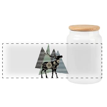 Deer - Panoramic Cookie Jar with Wooden Lid - white - Front