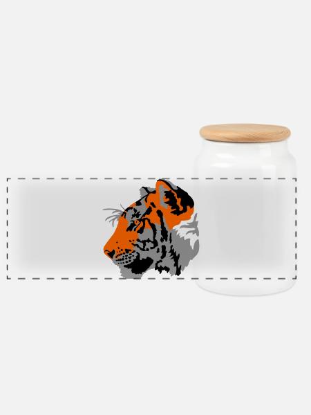 Tiger - Panorama Keksdose mit Holzdeckel - Weiß