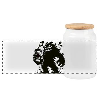 Lustiges Kaffeemonster Comic Design - Panorama Keksdose mit Holzdeckel - Weiß - Vorne