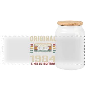 December 1984 Birthday Gift - Panoramic Cookie Jar with Wooden Lid - white - Front