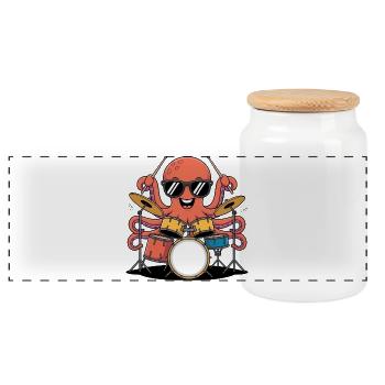 Drummer Octopus Band Groove - Panoramic Cookie Jar with Wooden Lid - white - Front
