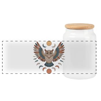 Boho Eule - Panorama Keksdose mit Holzdeckel - Weiß - Vorne