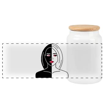 Porträt einer Yin- und Yang-Frau - Panorama Keksdose mit Holzdeckel - Weiß - Vorne