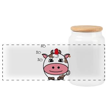 Vache avec chapeau de Père Noël - Boîte à biscuits avec couvercle en bois - blanc - Devant