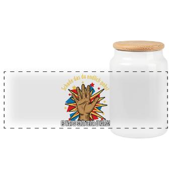 Popart Hand with Explosiveness, Oxymoron - Panoramic Cookie Jar with Wooden Lid - white - Front