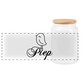 Sparrow Beep – Beeping Bird Cartoon Motif - Panoramic Cookie Jar with Wooden Lid - white - Front
