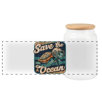 Save the Ocean Protection Environment Surfers - Panoramic Cookie Jar with Wooden Lid - white - Front