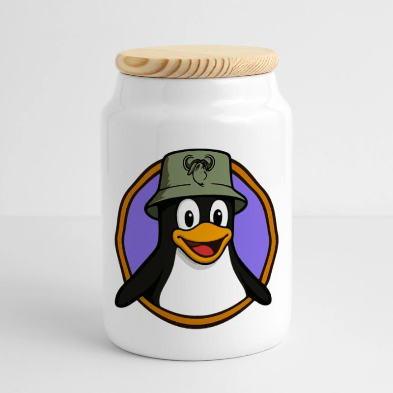 Tux Linux + GNU Hut Panorama Keksdose mit Holzdeckel