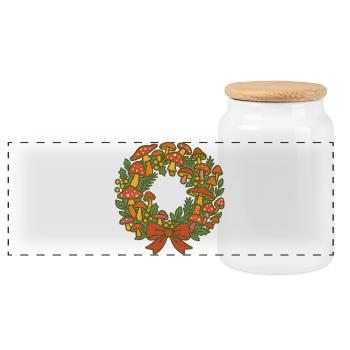 Couronne festive de champignons - Boîte à biscuits avec couvercle en bois - blanc - Devant