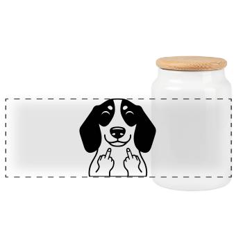 Un teckel effronté fait un doigt d’honneur – Bande dessinée drôle - Boîte à biscuits avec couvercle en bois - blanc - Devant