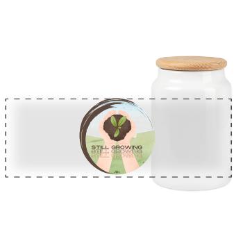Still Growing – Growing Plant - Panoramic Cookie Jar with Wooden Lid - white - Front