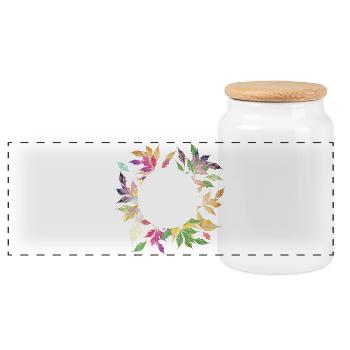 Imaginative leaf frame – delicately shimmering - Panoramic Cookie Jar with Wooden Lid - white - Front