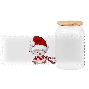 Ours d’hiver mignon Teddy Père Noël chapeau ours de Noël - Boîte à biscuits avec couvercle en bois - blanc - Devant