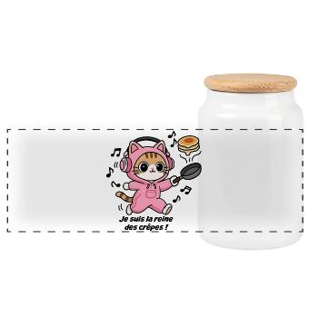 Chat Chef Rose, je suis la Reine des Crêpes - Boîte à biscuits avec couvercle en bois - blanc - Devant