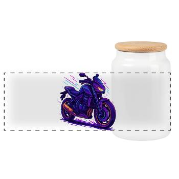 Neon motorcycle vibe - Panoramic Cookie Jar with Wooden Lid - white - Front
