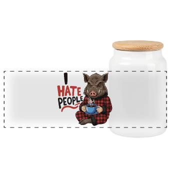 Wild Boar Coffee Morning Grouch Funny Hunter - Panoramic Cookie Jar with Wooden Lid - white - Front