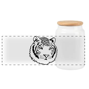 Strong Tiger in the Jungle – Wildcat Design - Panoramic Cookie Jar with Wooden Lid - white - Front