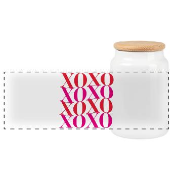 Xoxo. Baisers, câlins et vibrations de fille - Boîte à biscuits avec couvercle en bois - blanc - Devant