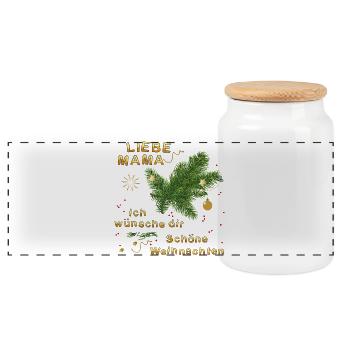 Liebe Mama, ich wünsche dir schöne Weihnachten - Panorama Keksdose mit Holzdeckel - Weiß - Vorne