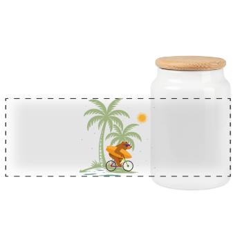 Ours avec planche de surf sur vélo sous les palmiers - Boîte à biscuits avec couvercle en bois - blanc - Devant