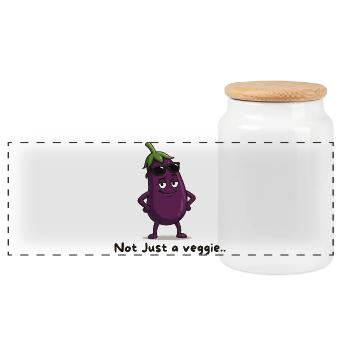 Freche Aubergine mit Sonnenbrille veggie Karikatur - Panorama Keksdose mit Holzdeckel - Weiß - Vorne