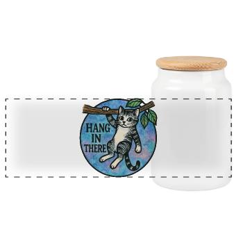 Accrochez-vous là-bas Patch pour chat - Boîte à biscuits avec couvercle en bois - blanc - Devant