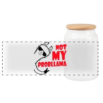 Lama Cool Sunglasses Not My Problama Peace Hand - Panoramic Cookie Jar with Wooden Lid - white - Front
