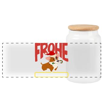 Corgi Joyeux Noël avec chapeau de Père Noël - Boîte à biscuits avec couvercle en bois - blanc - Devant