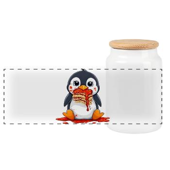 Pingouin mignon avec lasagne dessin animé manger plaisir - Boîte à biscuits avec couvercle en bois - blanc - Devant