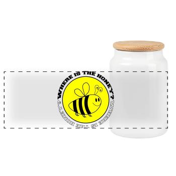 Abeille Où est le miel ? - Boîte à biscuits avec couvercle en bois - blanc - Devant