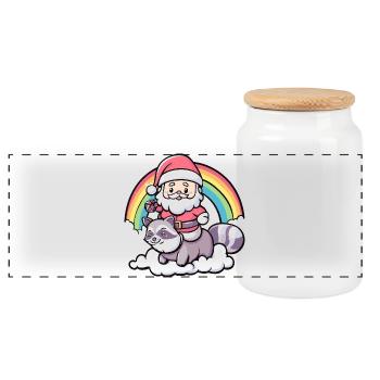 Raccoon Santa Claus Christmas - Panoramic Cookie Jar with Wooden Lid - white - Front