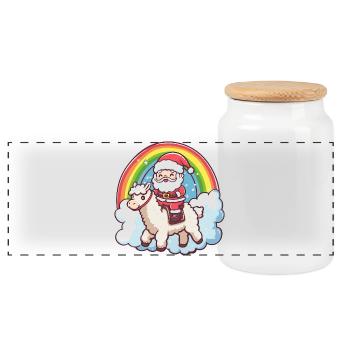 Alpaca Llama Santa Claus Christmas - Panoramic Cookie Jar with Wooden Lid - white - Front
