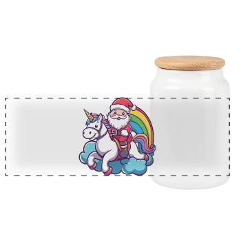 Unicorn Santa Claus Christmas - Panoramic Cookie Jar with Wooden Lid - white - Front