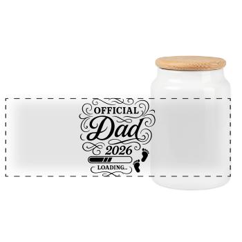 Dad 2026 Papa Loading Vaterschaft - Panorama Keksdose mit Holzdeckel - Weiß - Vorne