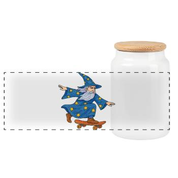 Starry Wizard Skateboard - Panoramic Cookie Jar with Wooden Lid - white - Front