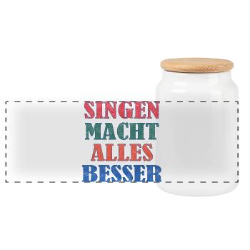 Singing makes everything better - Panoramic Cookie Jar with Wooden Lid - white - Front