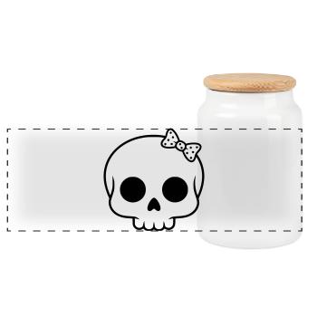 Cute skull with bow | Girly Goth - Panoramic Cookie Jar with Wooden Lid - white - Front